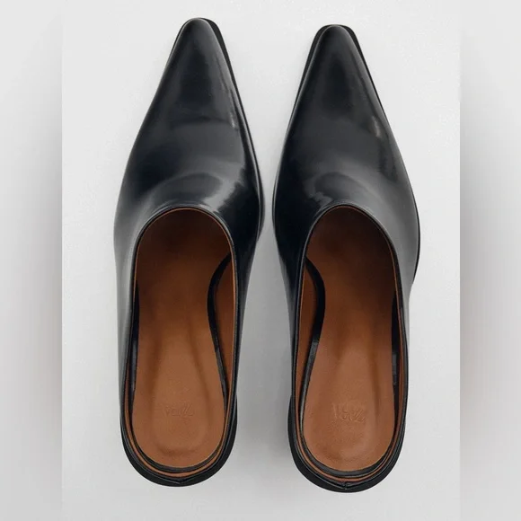 Zara cowboy leather mules black NWT
